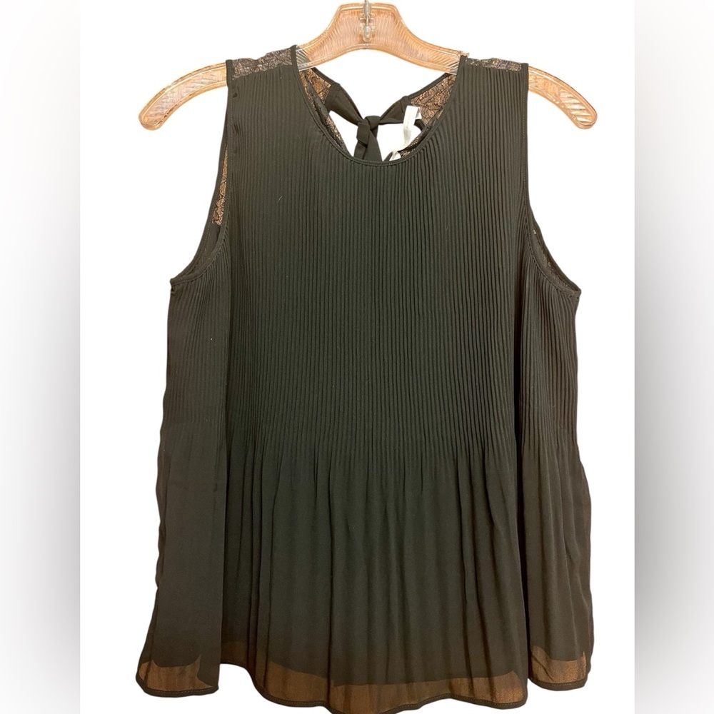 Zara Trafalou Collection Black flowy pleated tank w/ tie & lace in back size med